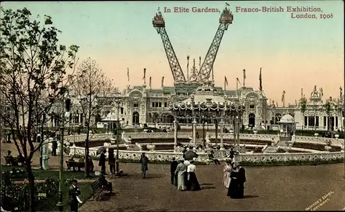 Ak London City England, Franco-British Exhibition 1908, In Elite Gardens