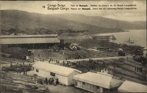 Ganzsachen Ak Matadi DR Kongo Zaire, Port, Station du chemin de fer Matadi Leopoldville, Bahnhof