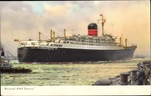 Künstler Ak Dampfer RMS Ivernia, Cunard Line