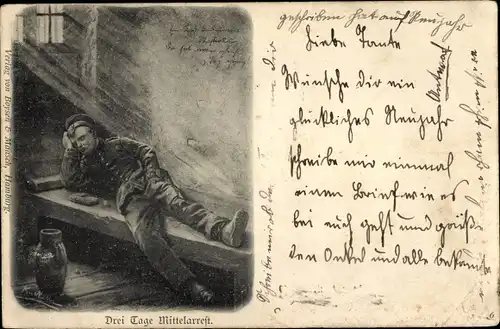 Ak Drei Tage Mittelarrest, deutscher Soldat im Gefängnis