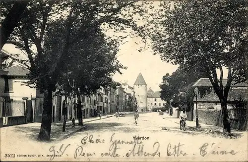 Ak Yverdon les Bains Kanton Waadt, Straßenpartie im Ort