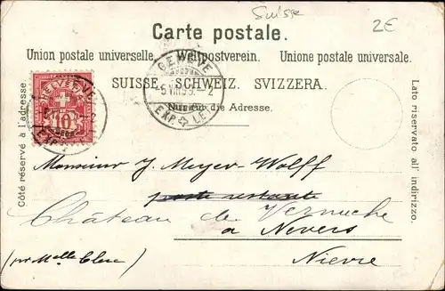 Litho Genève Genf Stadt, Gesamtansicht mit Uferpartie