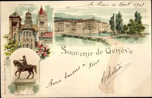 Litho Genève Genf Schweiz, General Dufour, St. Pierre