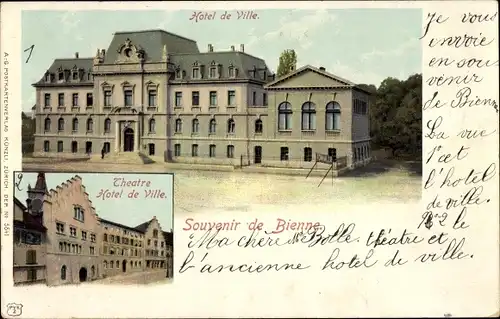 Ak Bienne Kanton Bern, vue de l'Hôtel de Ville, Théâtre 