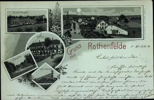 Mondschein Litho Bad Rothenfelde am Teutoburger Wald, Kurhaus, Kinderheilanstalt, Gradierwerk