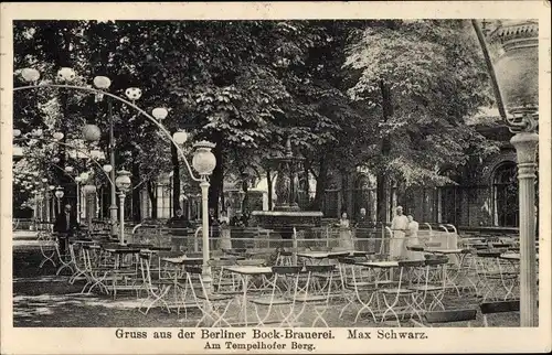 Ak Berlin Kreuzberg, Berliner Bock Brauerei am Tempelhofer Berg, Biergarten