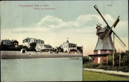Ak Wyk auf Föhr Nordfriesland, Strand, Sanatorium, Mühle