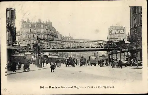 Ak Paris X, Boulevard Magenta, Pont du Metropolitain