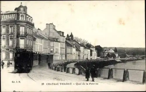 Ak Château Thierry Aisne, Quai de la Poterne, Straßenbahn