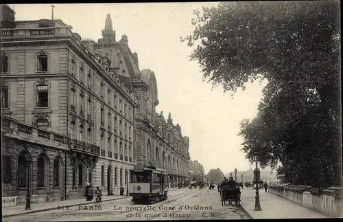 Ak Paris XIII, La nouvelle Gare d'Orleans et le quai d'Orsay, Straßenbahn