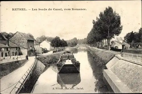 Ak Rethel Ardennes, Les bords du Canal, le bateau