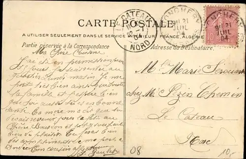 Ak Donchery Ardennes, La route nationale, franz. Soldaten