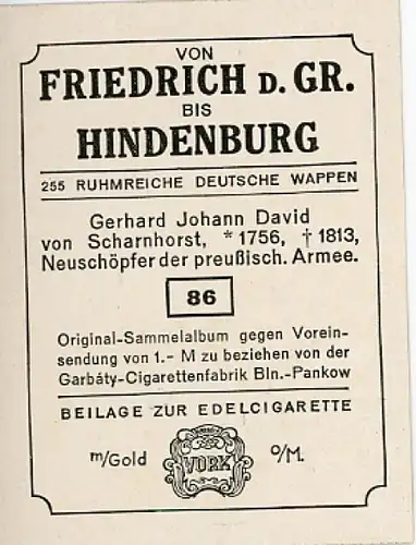 Sammelbild Ruhmreiche Deutsche Wappen Nr. 86, Gerhard Johann David, preußischer General