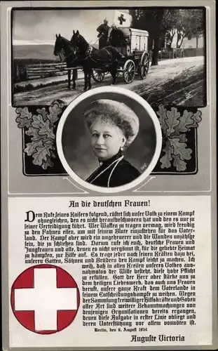 Ak Kaiserin Auguste Viktoria, Deutsches Rotes Kreuz, Lorbeer, Kutsche