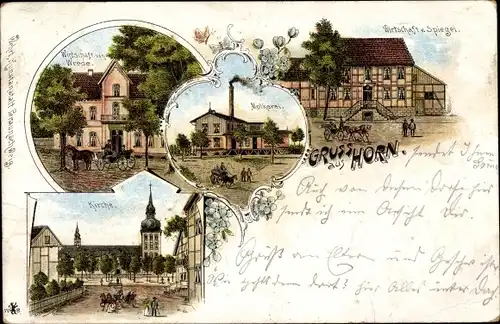 Litho Horn Millinghausen Erwitte in Westfalen, Wirtschaft, Kirche, Molkerei