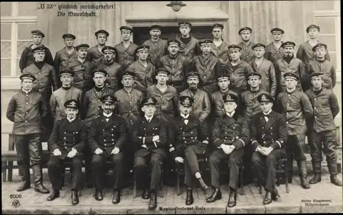 Ak Mannschaft der U53, Glücklich zurückgekehrt, Gruppenfoto, Kommandant Hans Rose