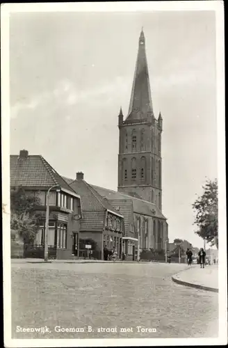 Ak Steenwijk Overijssel, Goeman B. straat met Toren