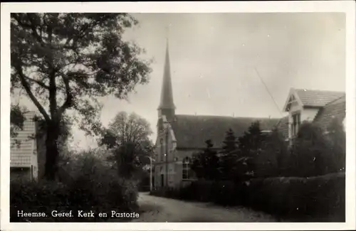 Ak Heemse Overijssel, Geref. Kerk en Pastorie