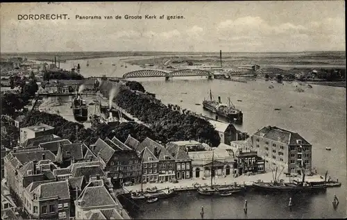Ak Dordrecht Südholland Niederlande, Panorama van de Groote Kerk gezien
