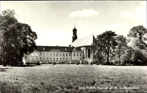 Ak Houthem Limburg Niederlande, Kasteel en St. Gerlachuskerk