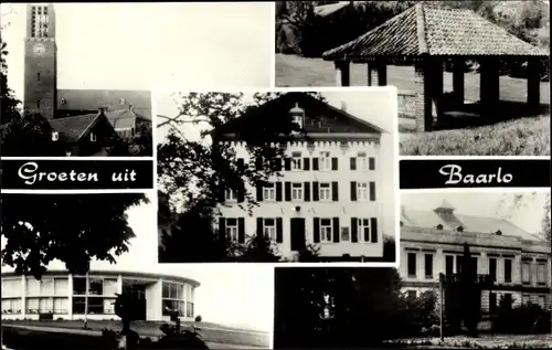 Ak Baarlo Peel en Maas Limburg Niederlande, Ortsansichten, Villa, Schule, Turm, Uhr