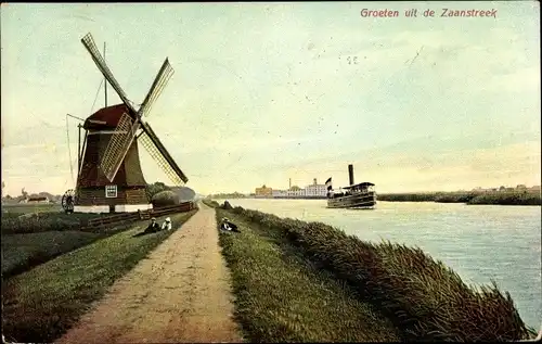 Ak Zaanstreek Nordholland, Windmühle, Salondampfer