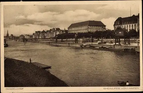 Ak Düsseldorf am Rhein, Rheinufer, Hafen