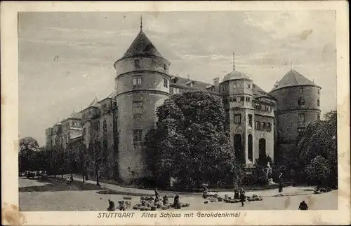 Ak Stuttgart in Württemberg, Altes Schloss mit Gerokdenkmal