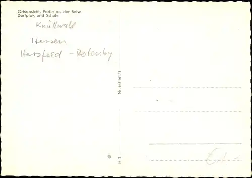 Ak Rengshausen Knüllwald in Hessen, Ortsansicht, Partie an der Beise, Dorfplatz, Schule
