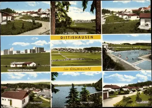 Ak Dittishausen Löffingen, Das Dorf am Himmel, Appartement-Gebäude, Freibad, Feriendorf, Kirnbergsee