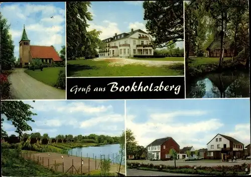 Ak Bookholzberg Ganderkesee in Oldenburg, Freizeitheim Hohenböken, Kirche, Sportplatz, Fluss