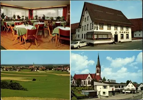 Ak Fluorn Winzeln im Schwarzwald Württemberg, Gasthof Krone, Ortspanorama, Kirche