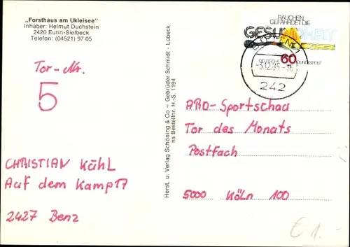 Ak Eutin in Ostholstein,  Forsthaus am Ukleisee, Terrasse, Parkplatz, Autos