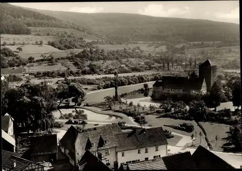 Ak Burgsinn in Unterfranken, Panorama, Blick auf Wasserburg und Park