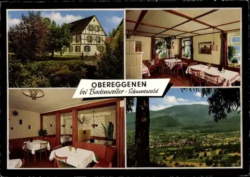 Ak Obereggenen Schliengen im Schwarzwald, Graf´s Weinstube mit Pension, Gastraum, Panorama