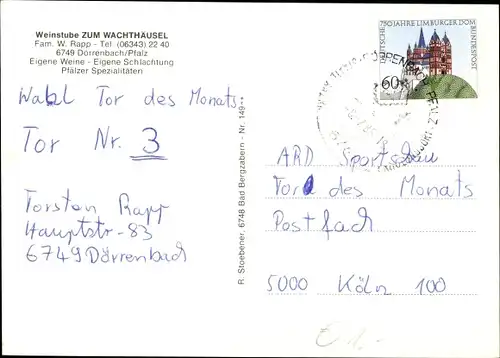 Ak Dörrenbach an der Weinstraße Pfalz, Weinstube Zum Wachthäusel, Restaurant, Ortspartie