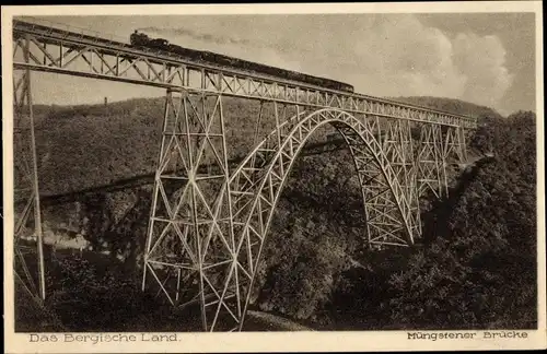 Ak Solingen im Bergischen Land, Müngstener Brücke, Dampflok