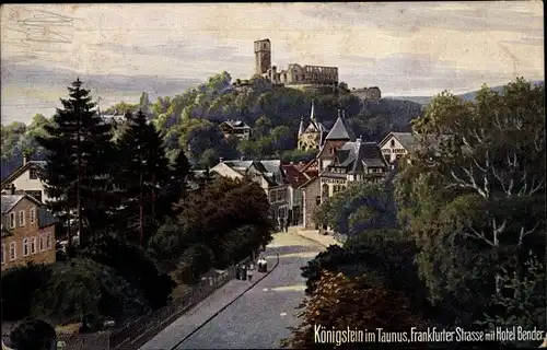 Künstler Ak Königstein im Taunus Hessen, Frankfurter Straße mit Hotel Bender, Wiro 2079A