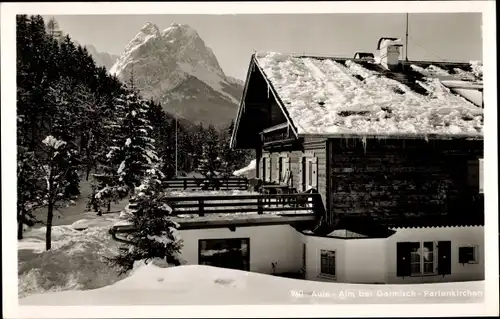 Ak Garmisch Partenkirchen in Oberbayern, Aule-Alm, Winter