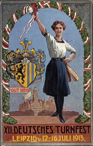 Wappen Ak Leipzig in Sachsen, XII. Deutsches Turnfest 1913, Gut Heil