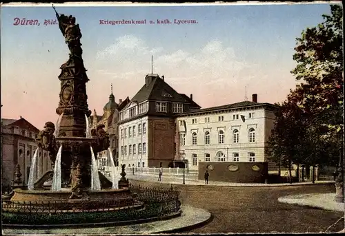 Ak Düren im Rheinland, Kriegerdenkmal u. kath. Lyceum