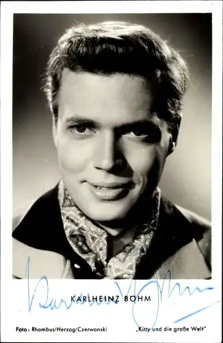 Ak Schauspieler Karlheinz Böhm, Portrait, Kitty und die große Welt, Autogramm