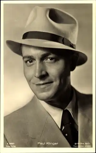 Ak Schauspieler Paul Klinger, Portrait mit Hut, Ross Verlag A 2956 1
