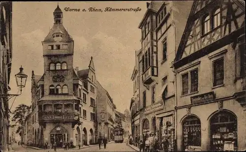 Ak Worms am Rhein, Kämmererstraße, Straßenbahn, Geschäfte