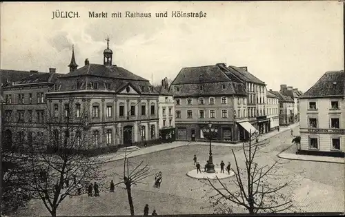 Ak Jülich in Nordrhein Westfalen, Markt mit Rathaus und Kölnstraße