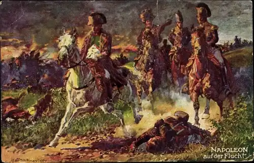 Künstler Ak Napoleon auf der Flucht, berittene Soldaten, Schlacht