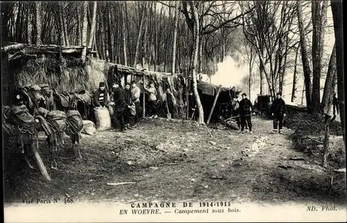 Ak En Woevre, Campement sous bois, französisches Militärlager, I WK