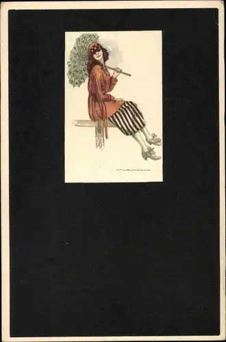 Künstler Ak Nanni, Junge Frau mit Sonnenschirm