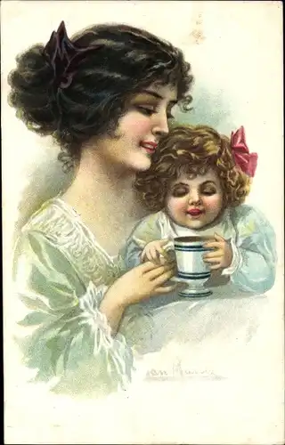 Künstler Ak Mutter mit Kleinkind