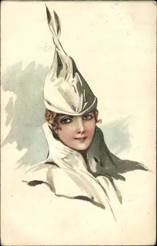 Künstler Ak Portrait einer jungen Frau mit Hut